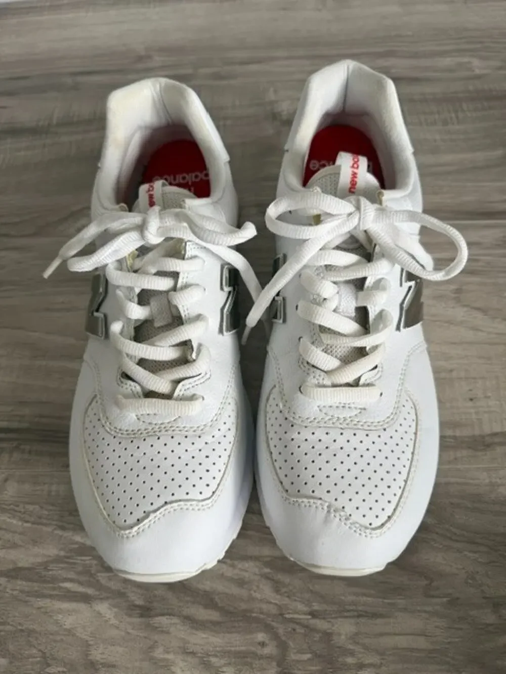 New Balance 574 Men's Metallic White Leather Sneakers-Size 12 US